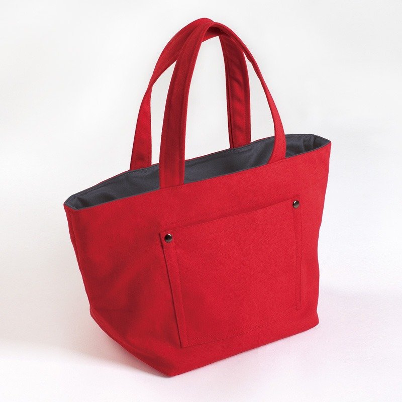 haute couture series - posted outside pocket tote bag - red - กระเป๋าถือ - ผ้าฝ้าย/ผ้าลินิน สีแดง