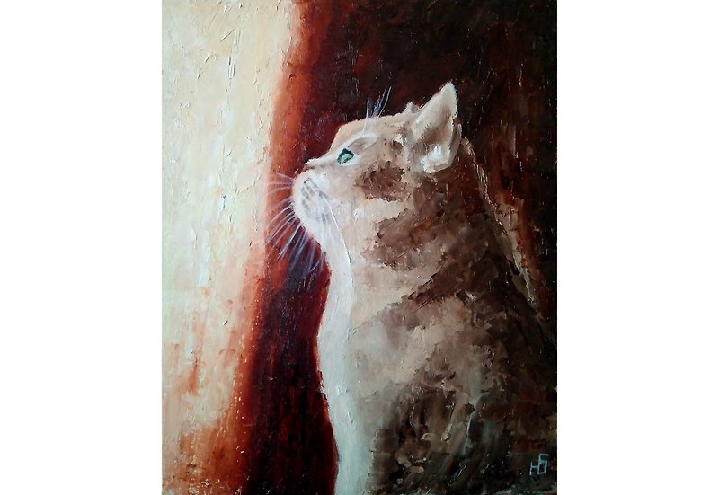 其他材質 海報/掛畫/掛布 多色 - Cute Cat Painting Original, Pet Portrait, Animal Wall Art, Kitten Picture