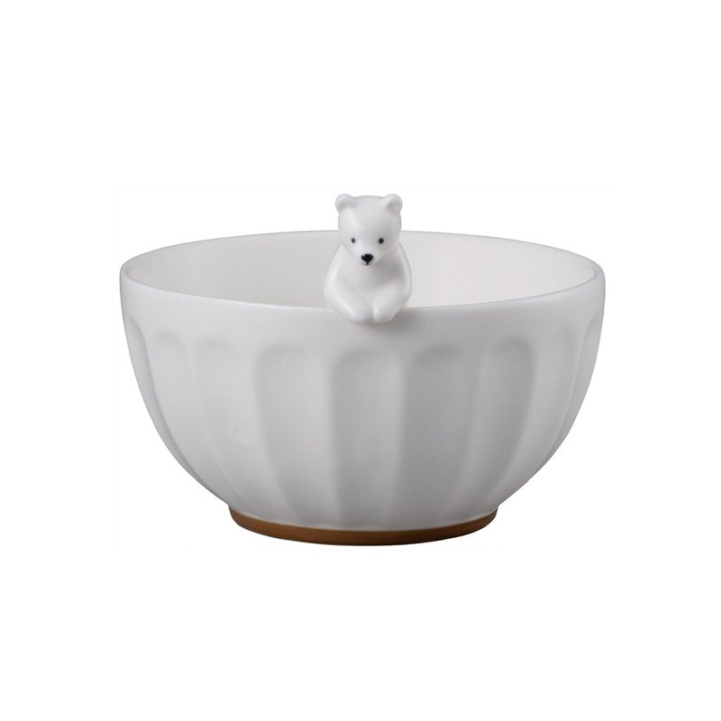 Japanese sunart bowl - cute white bear - ถ้วยชาม - ดินเผา ขาว