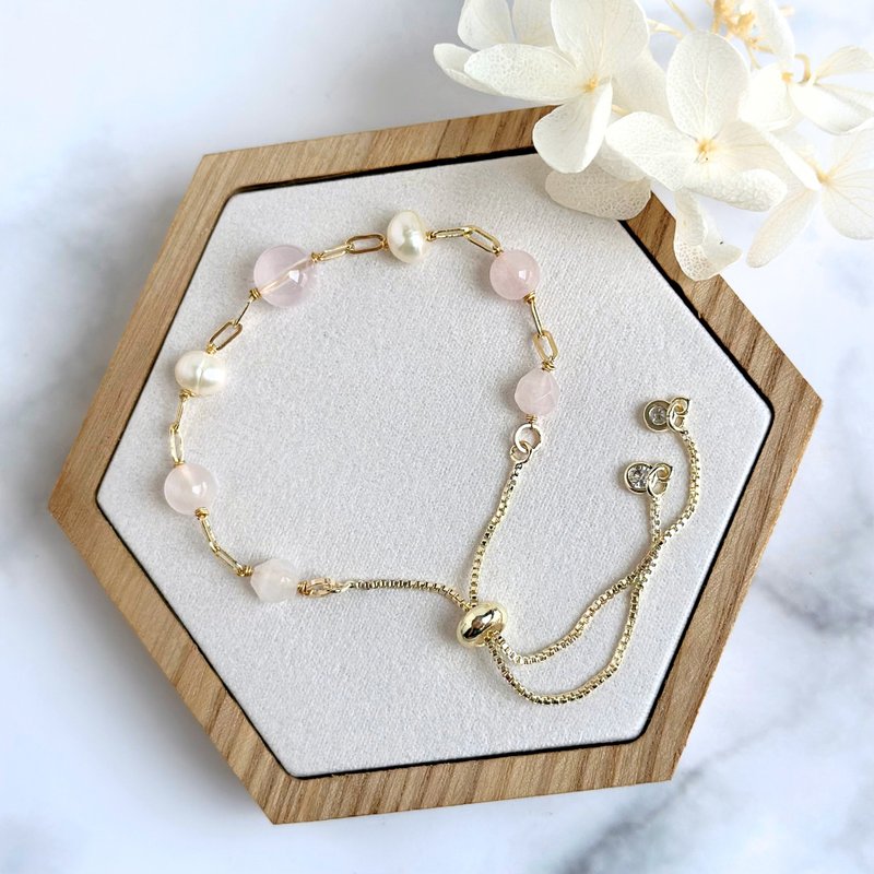 [Simple Crystal Bracelet] Rose Quartz/Pearl/Suitable for both adults and children - Bracelets - Crystal 