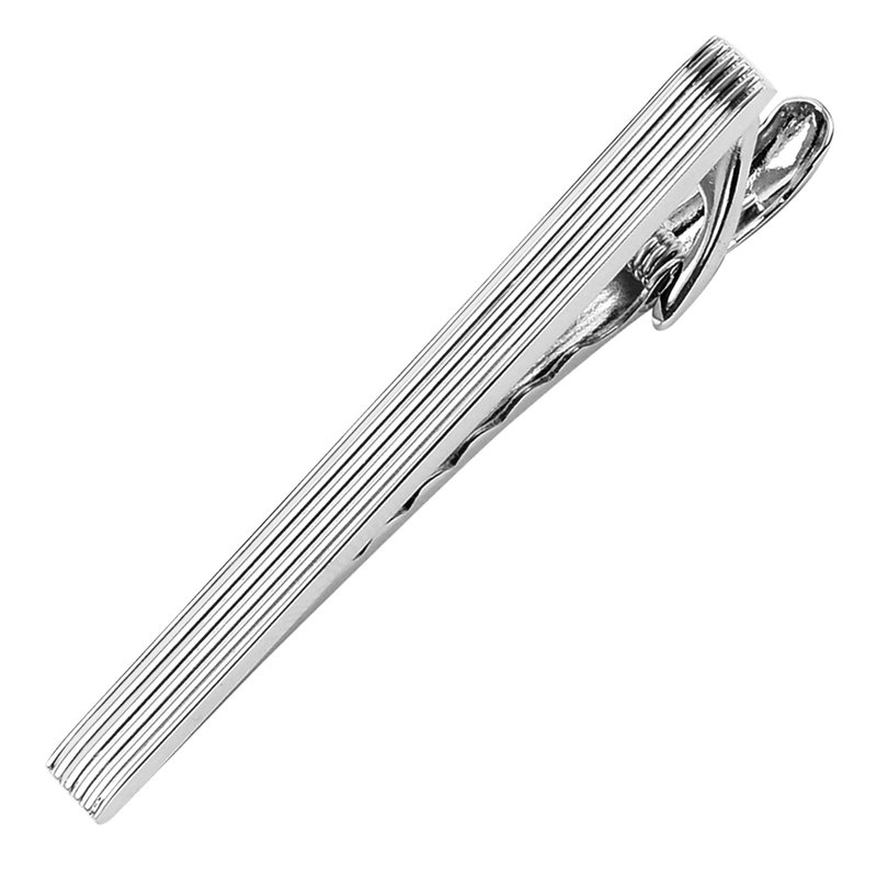 56mm Classic Silver Striped Tie Clip - Ties & Tie Clips - Other Metals Silver