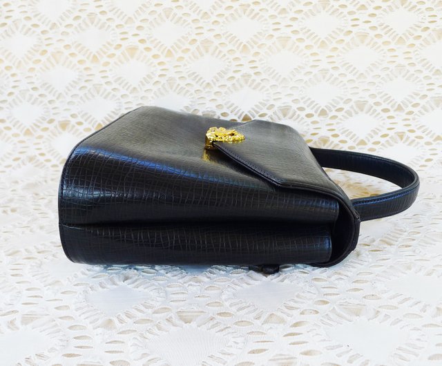 UNGARO Dark navy / Black Genuine Leather handbag, Gold