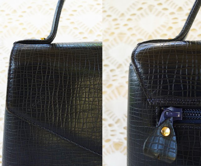 UNGARO Dark navy / Black Genuine Leather handbag, Gold