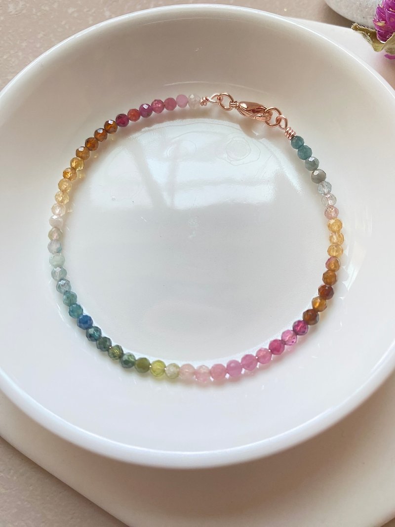 [Kimiko Handmade Jewelry] Gradient Color Tourmaline Bracelet - Bracelets - Crystal Multicolor