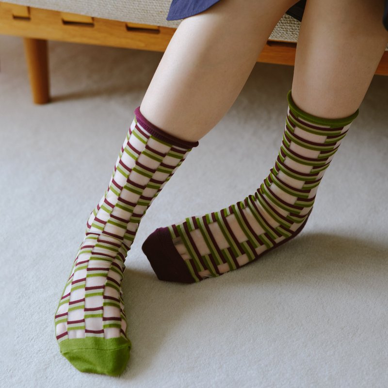 ビッツ ボーダー・ bits_border / organic cotton  /socks - 襪子 - 棉．麻 綠色