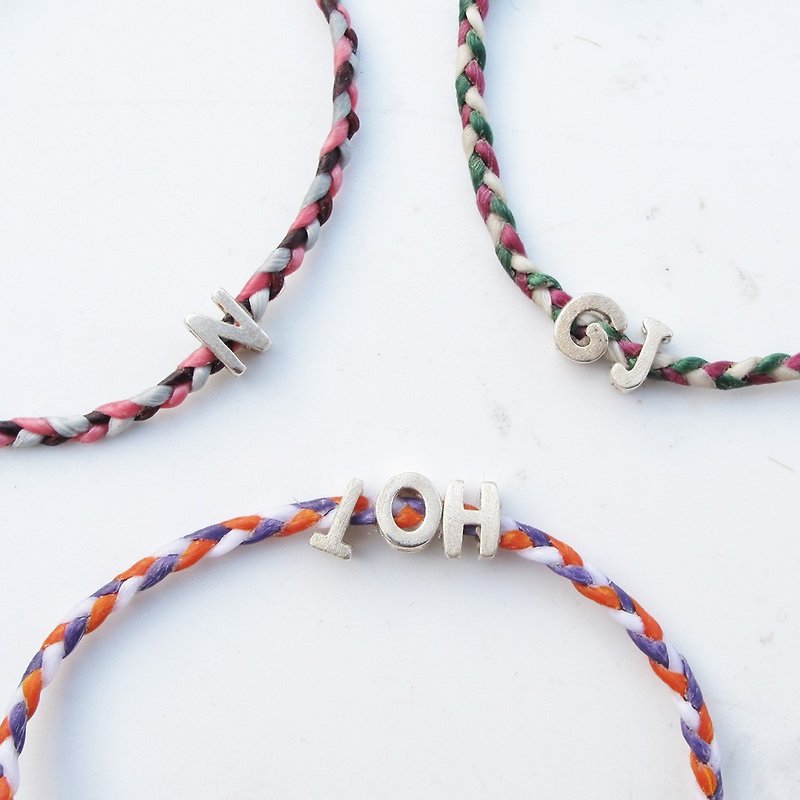 [Hand-woven Wax rope] English alphabet Wax rope lucky bracelet | - Bracelets - Sterling Silver Multicolor