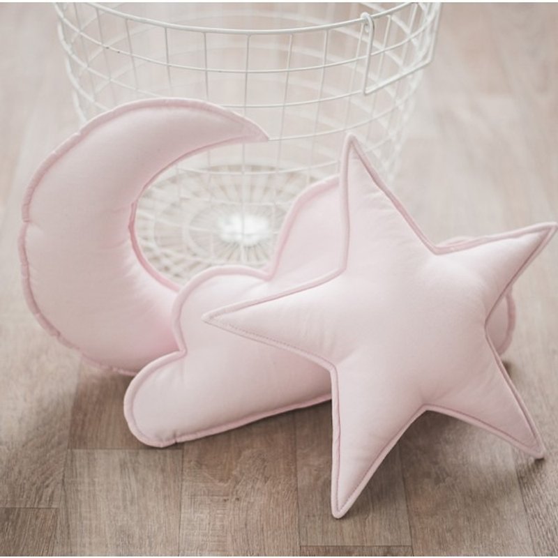 Set of 3! Pink pillow set cloud star moon shaped pillow, nursery room decor, kids cushion - ผ้ากันเปื้อน - ผ้าฝ้าย/ผ้าลินิน สึชมพู