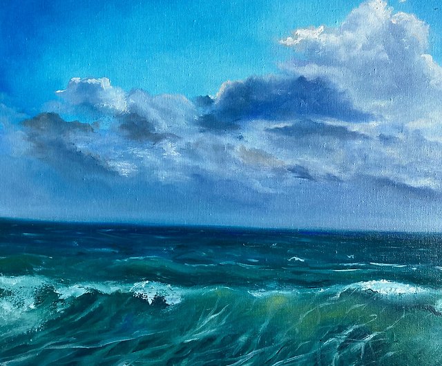 2000Hz、真夏の夢 油絵 原画 oil paintingブルー 海 深海カラフル