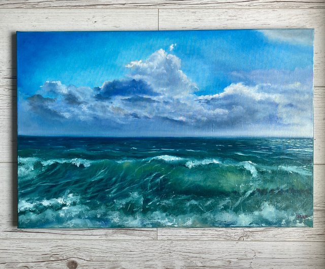 Blue Seascape Painting, Oil On Canvas, 海洋油画, 油畫 - Shop Yackunaite_Art  Posters - Pinkoi