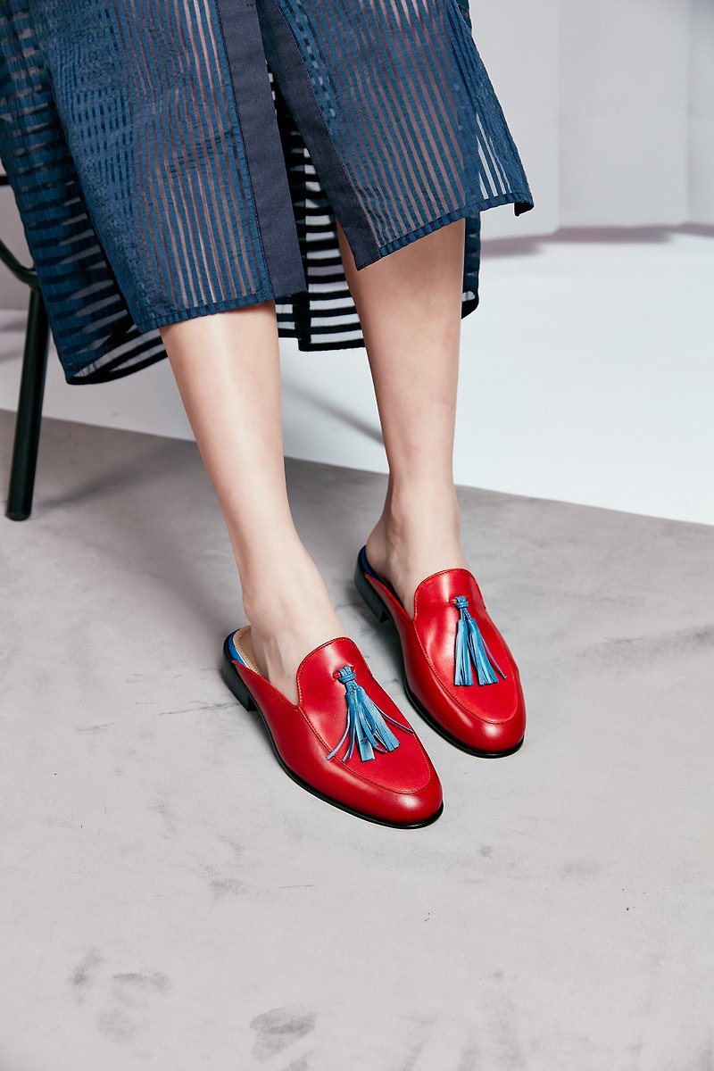 Tassel Loafer Slippers - Paprika Red - รองเท้าลำลองผู้หญิง - หนังแท้ สีแดง