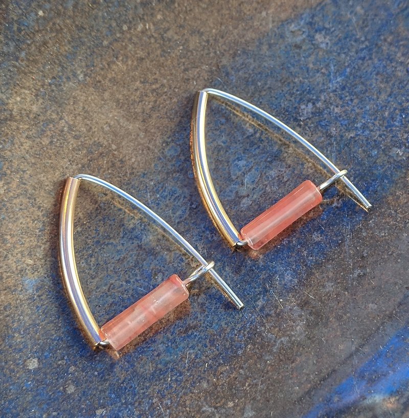 Geometric Gold-filled Sterling Silver Gemstone Earrings - ต่างหู - เครื่องประดับพลอย สีส้ม