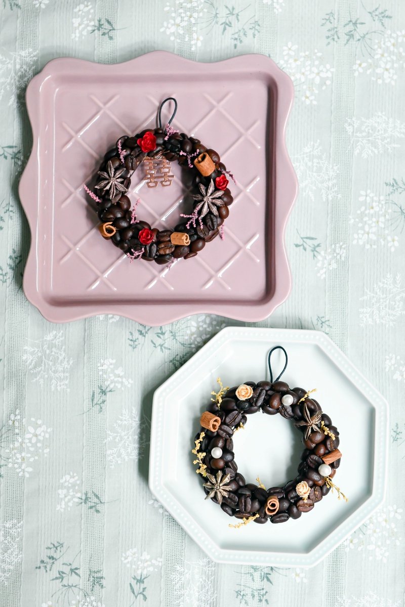 Mini Coffee Bean Wreath - ของวางตกแต่ง - พืช/ดอกไม้ 