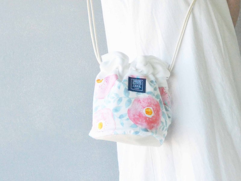 Side Back Bucket Bag_ Watercolor Flower Series_ Varieties - Messenger Bags & Sling Bags - Cotton & Hemp Pink