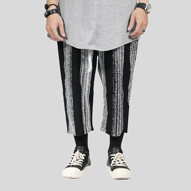 [ionism] Adjustable wide pants print - กางเกงขายาว - ผ้าฝ้าย/ผ้าลินิน สีดำ