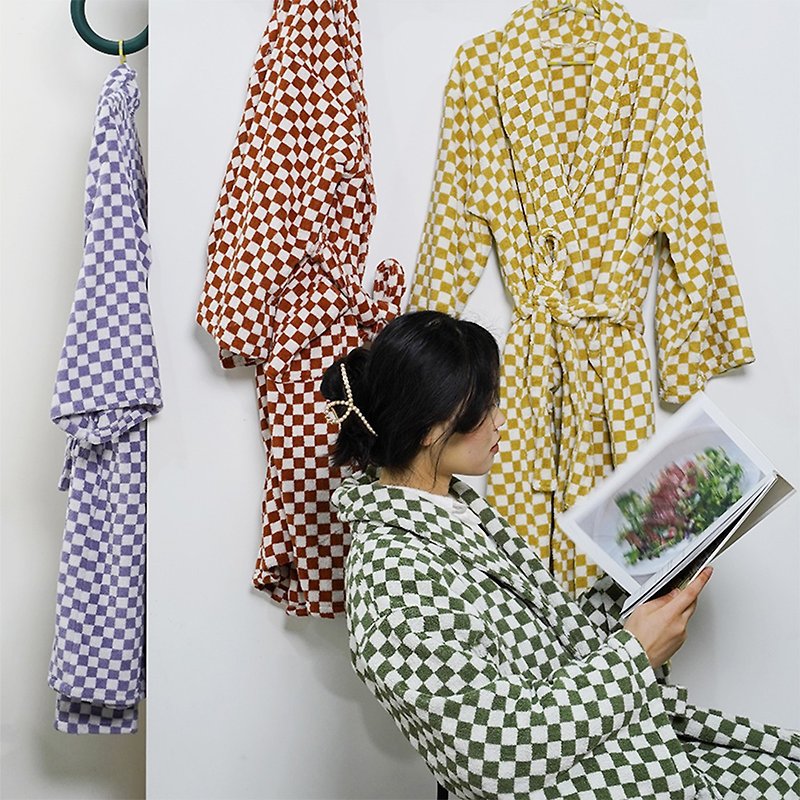 CIAOGAO bathrobe towel fabric absorbent cotton nightgown female spring and autumn adult home lattice couple bathrobe - ผ้าขนหนู - ผ้าฝ้าย/ผ้าลินิน หลากหลายสี