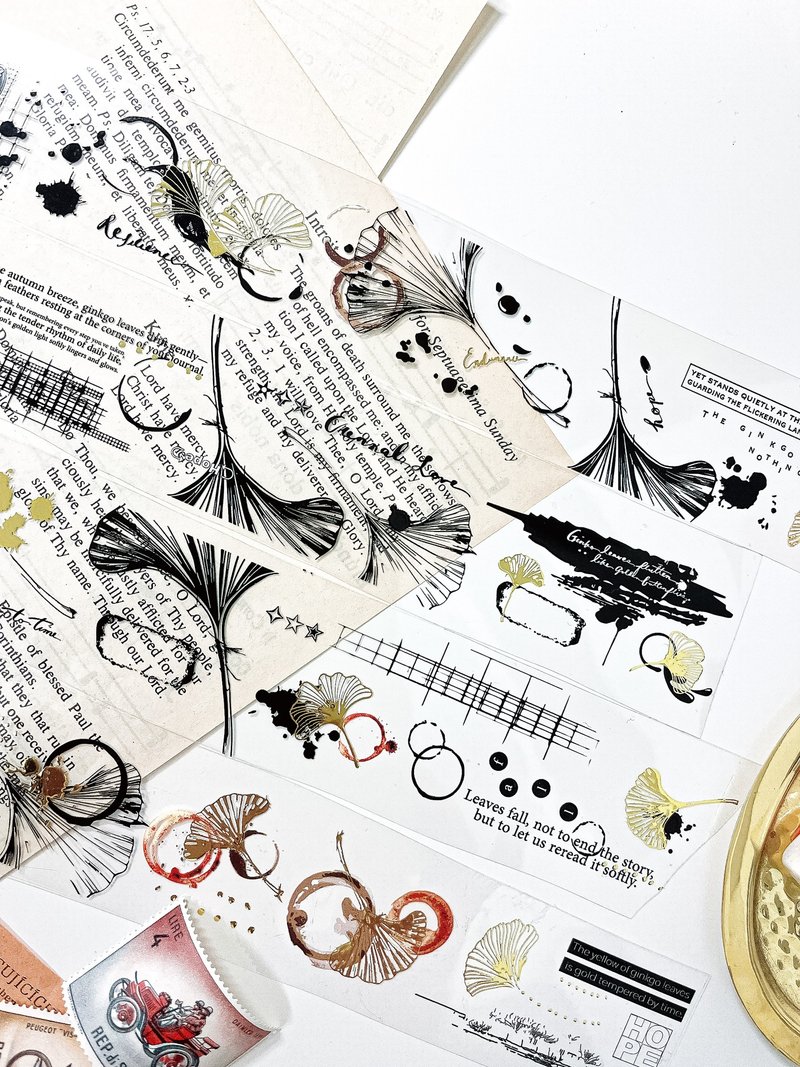 _預購_銀杏與漬 / 3.5cm立體燙金亮面PET膠帶 - 紙膠帶/和紙/PET - 塑膠 金色