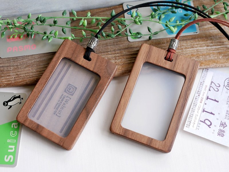 Wooden card case Single-sided window / Double-sided window Large size - ที่ใส่บัตรคล้องคอ - ไม้ สีนำ้ตาล