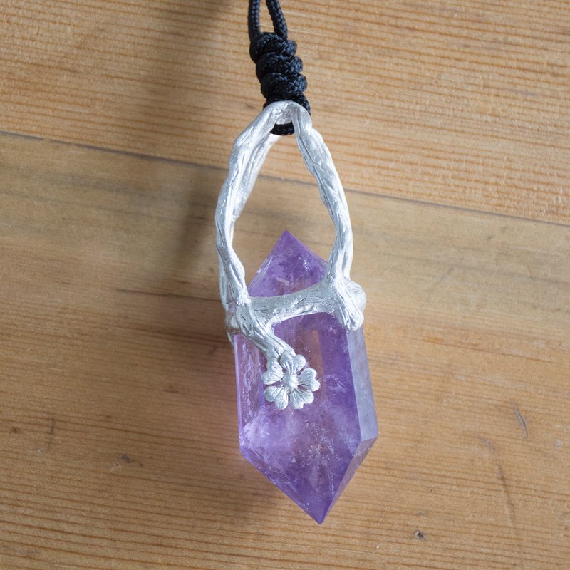 原創孤品 純銀鑲嵌紫水晶六棱柱吊墜 - 吊飾/掛飾 - 水晶 紫色