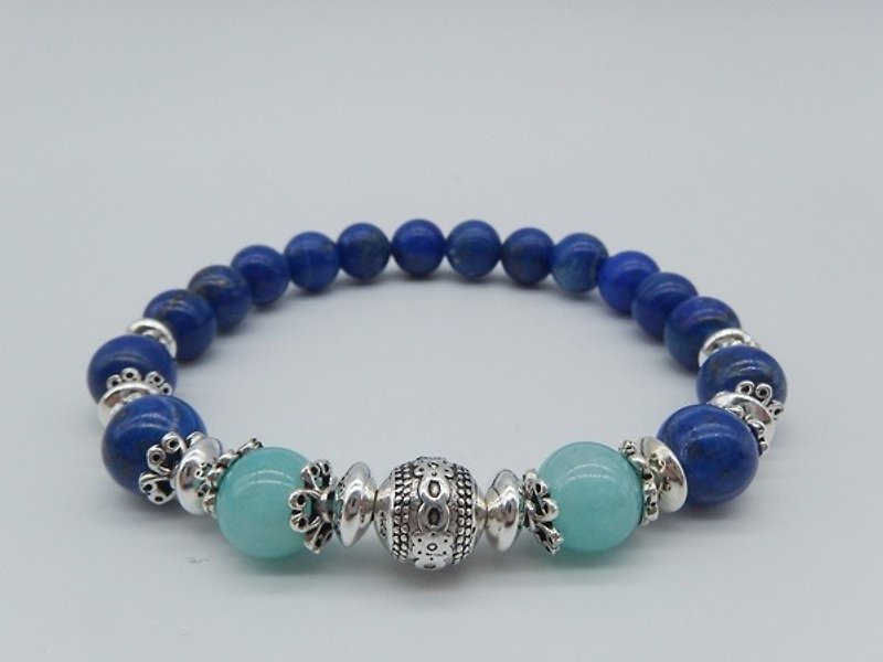 "Indigo" - natural lapis lazuli + Amazonite Silver hands and chain, Hong Kong original design (only one) - สร้อยข้อมือ - เครื่องเพชรพลอย สีน้ำเงิน