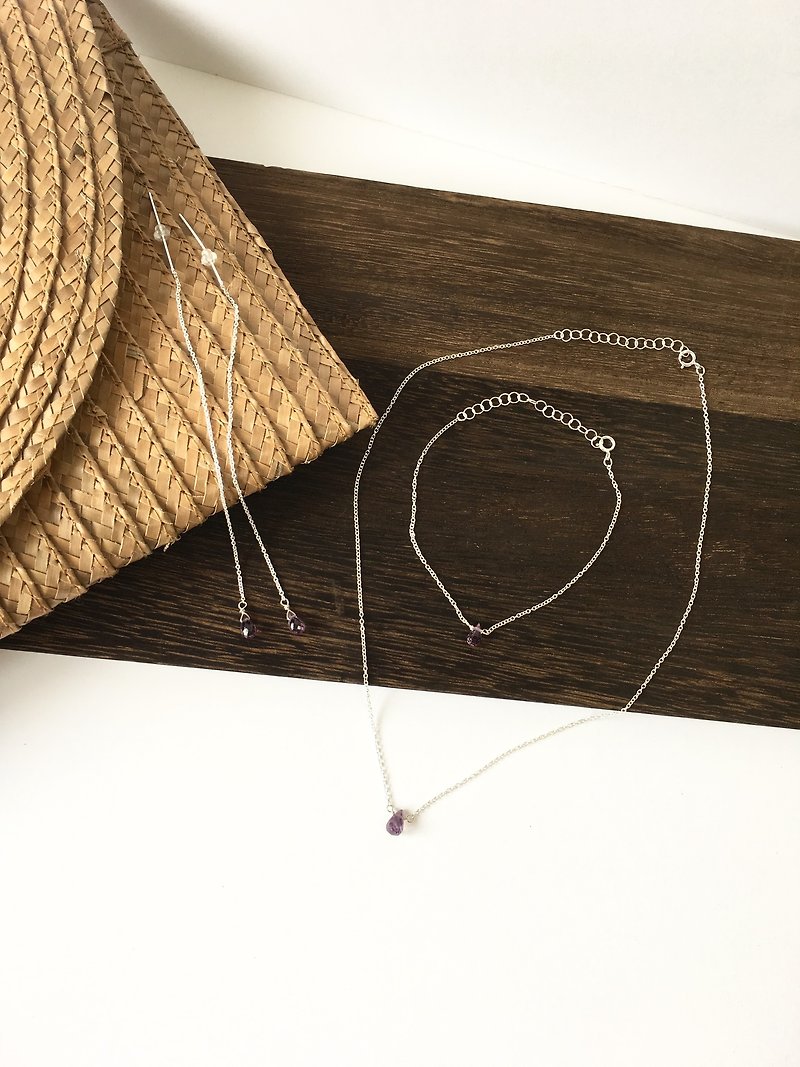 Corundum QUARTZ Chain-earring and Necklace and Bracelet SV 925 - สร้อยคอ - หิน สีม่วง