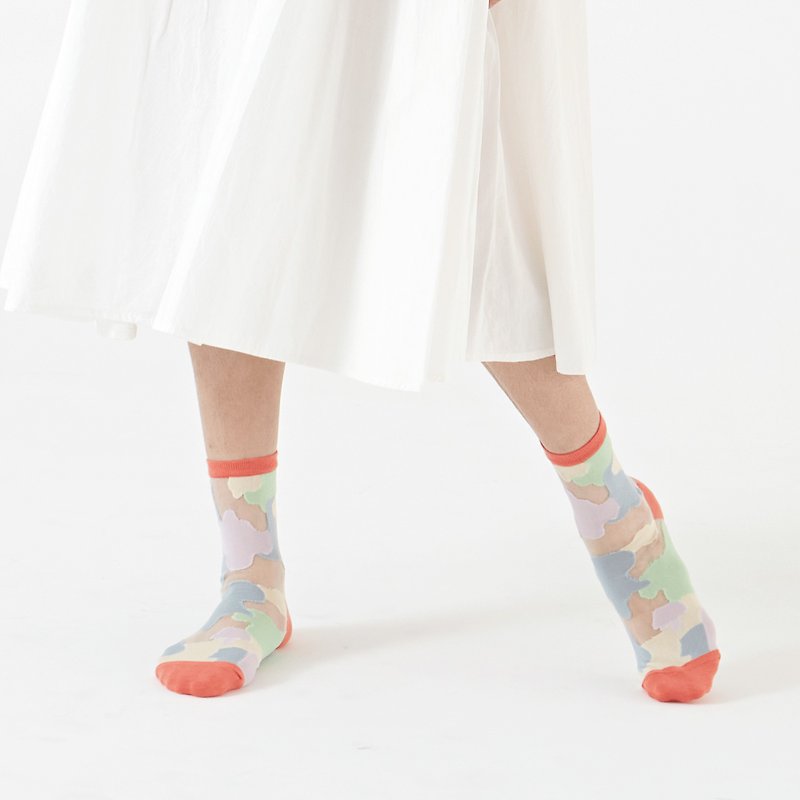 一起作夢/橘紅(M)-MIT設計透明中筒襪 - 襪子 - 棉．麻 橘色