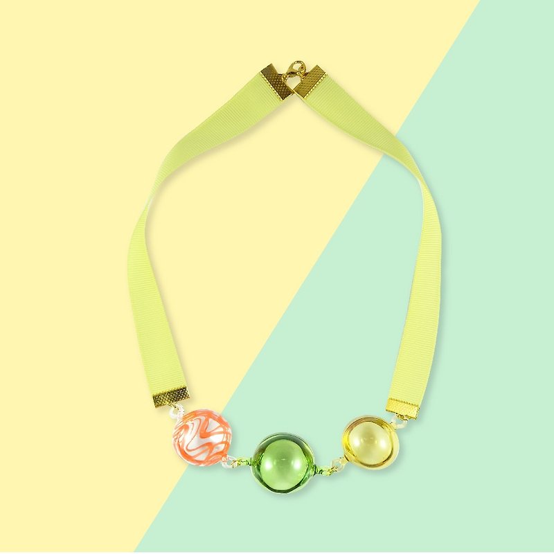 POP necklace mix (lime yellow) - 項鍊 - 玻璃 黃色