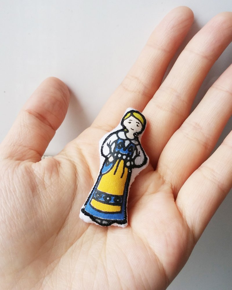 [LineWorkLab]世界各地的人胸針 - 阿爾卑斯山少女 People Around the World Brooch - Alps Girl - 胸針 - 棉．麻 藍色