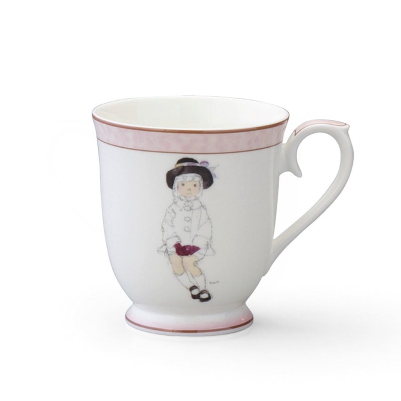 Chihiro Iwasaki designer joint bone china mug 290ml (sitting girl) - แก้วมัค/แก้วกาแฟ - เครื่องลายคราม ขาว