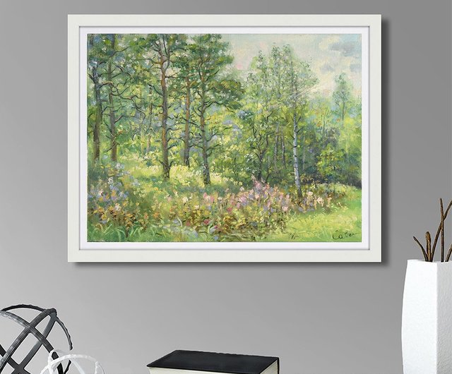 「金色の森」　手描き　油絵　風景画　原画　油彩画　印象派 花畑の夕陽」 手描き 油絵 風景画 原画 油彩画 印象派 咲く」 手描き