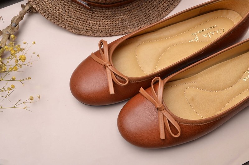 手作り人形の靴レトロキャラメル - バレエシューズ - 革 ブラウン