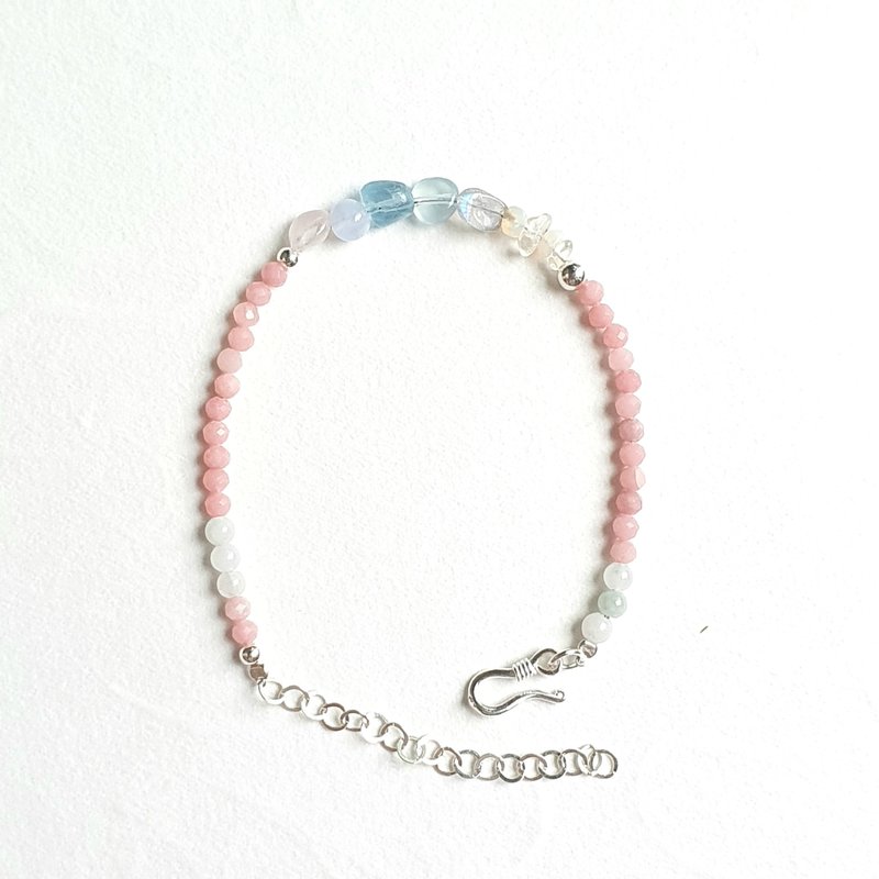 Take a closer look at the series – Aquamarine/Pink Opal/925 Silver Shape/ Stone Simple Bracelet (thin) - Bracelets - Crystal 