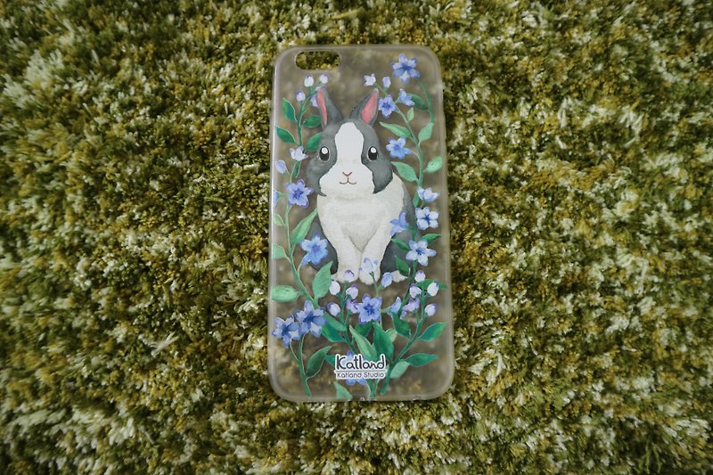 自家設計 - 紫花黑白兔手機殼 保護套Phone Case F2R03 - 手機殼/手機套 - 塑膠 藍色