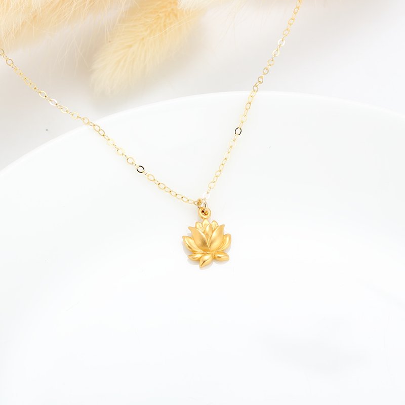 Love Lotus s925 sterling silver 24k gold plated necklace Valentine's Day gift - สร้อยคอ - เงินแท้ สีทอง