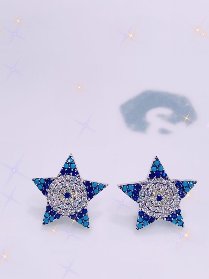 Evil eye star earling - 耳環/耳夾/耳骨夾 - 純銀 多色