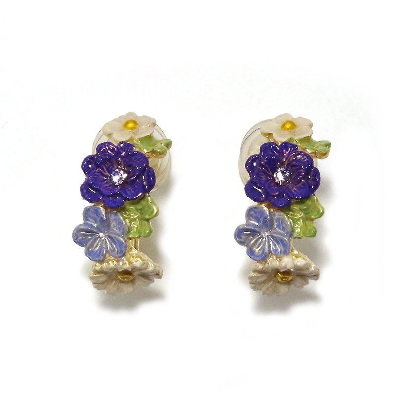 Flower Bouquet Earring Flower Mob Clip-On EA090 - Earrings & Clip-ons - Other Metals Multicolor