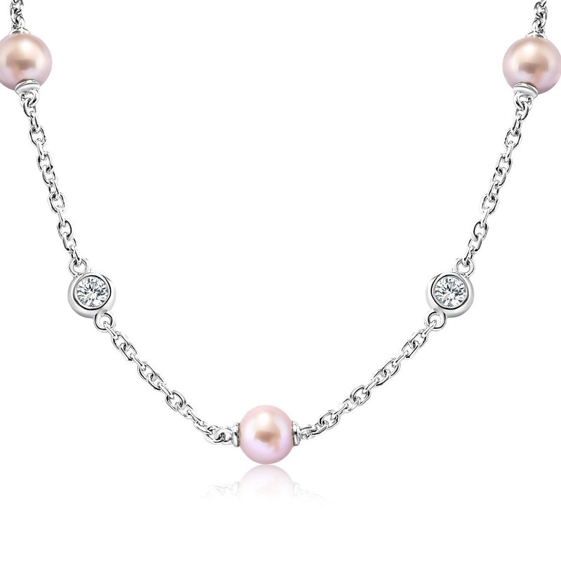 Pink and Cubic Zirconia 925 Sterling Silver Pearl Bracelet | Montresor Infini - Bracelets - Sterling Silver 