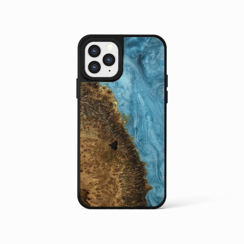 iPhone16ProMax epoxy wooden resin phone case - Blue Devour - Phone Cases - Wood Multicolor