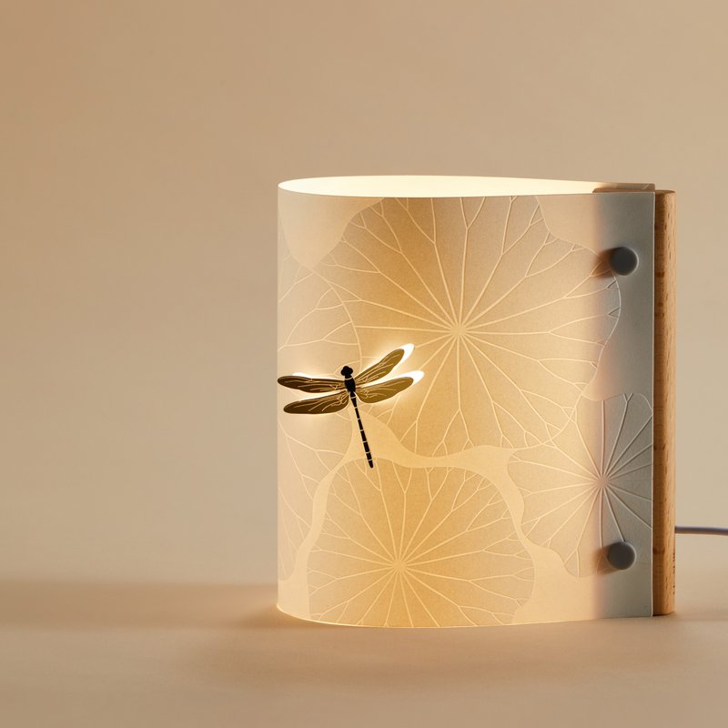 Paper light dragonfly light beech wood + Japanese snow paper night light atmosphere light USB light - โคมไฟ - กระดาษ ขาว