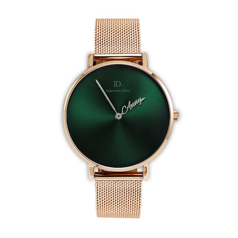 客製化指針手錶-36mm太陽紋翠綠 金屬米蘭錶帶(限量款) - 女裝錶 - 其他金屬 綠色