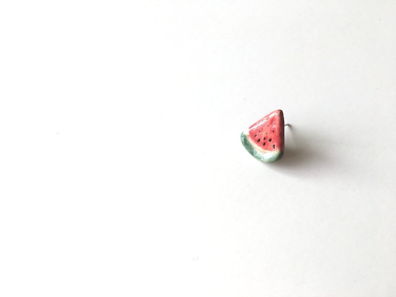 石/夏の果物スイカ果実の食品セラミックピアスの下で - ピアス・イヤリング - 磁器 レッド