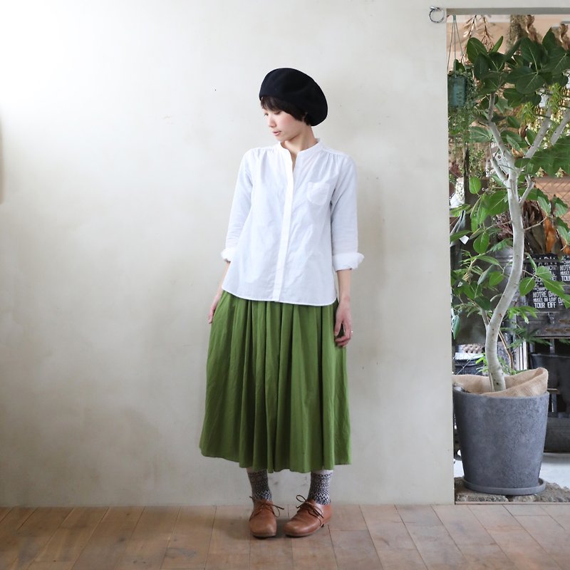 Loose fluffy cotton skirt [grass green] - กระโปรง - ผ้าฝ้าย/ผ้าลินิน สีเขียว