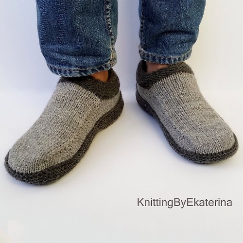 KnittingByEkaterina 男士拖鞋襪針織拖鞋旅行拖鞋羊毛禮物男士針織襪子