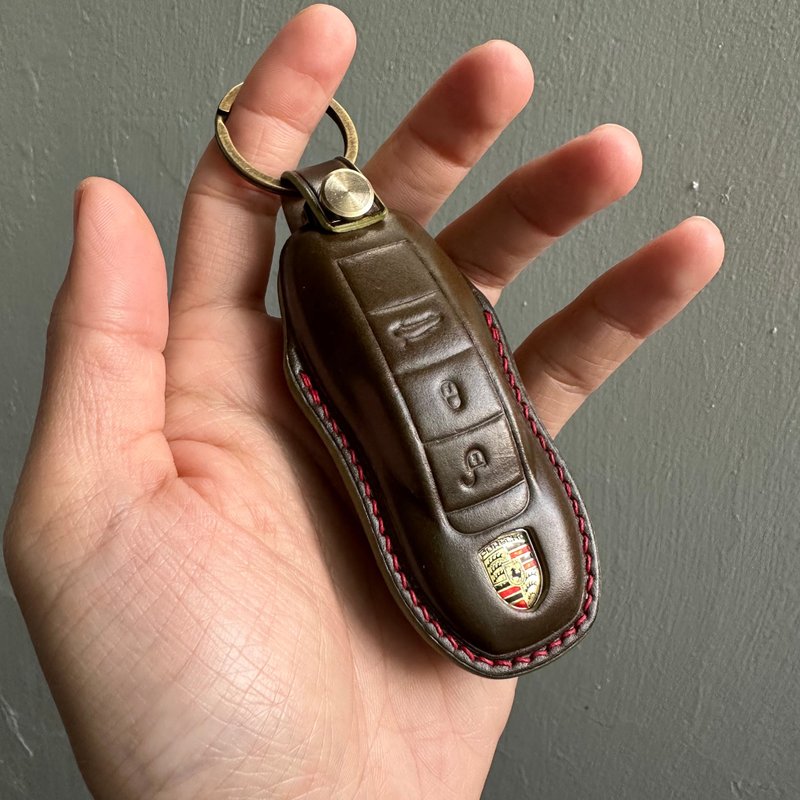 Shell cordovan Leather car key case, car key cover, porsche Taycan Macan Cayenne - ที่ห้อยกุญแจ - หนังแท้ สีแดง