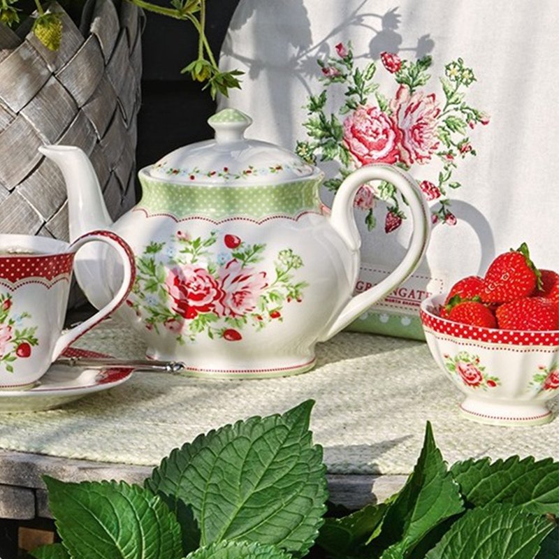 【2件7折】丹麥GreenGate Mary white 茶壺/茶壺布/拿鐵碗 - 茶壺/茶杯/茶具 - 其他材質 綠色