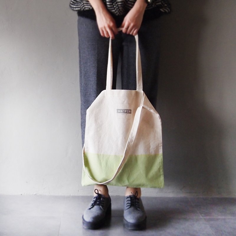Ma'pin classic LOGO series shallow grass green stained sections / + long strap short strap hand dyed cotton canvas Tote - กระเป๋าแมสเซนเจอร์ - ผ้าฝ้าย/ผ้าลินิน สีเขียว