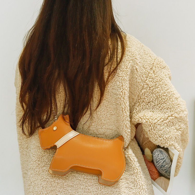 Handmade diy material bag puppy shape messenger shoulder chain bag - กระเป๋าแมสเซนเจอร์ - หนังแท้ 