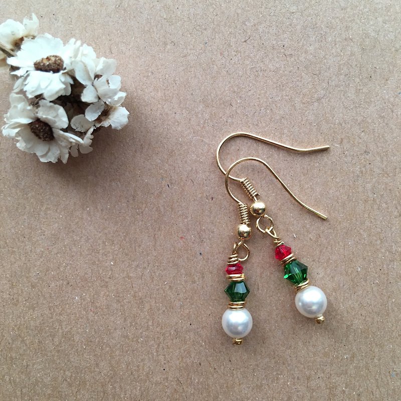 ~ M + bear ~ 'Merry Christmas' Simple earrings clip earrings SWAROVSKI / earring - Bracelets - Other Metals Red