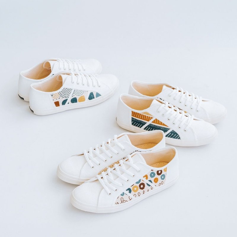 Lace-up casual shoes Flat Sneakers with Japanese fabrics Leather insole - Women's Casual Shoes - Cotton & Hemp Multicolor