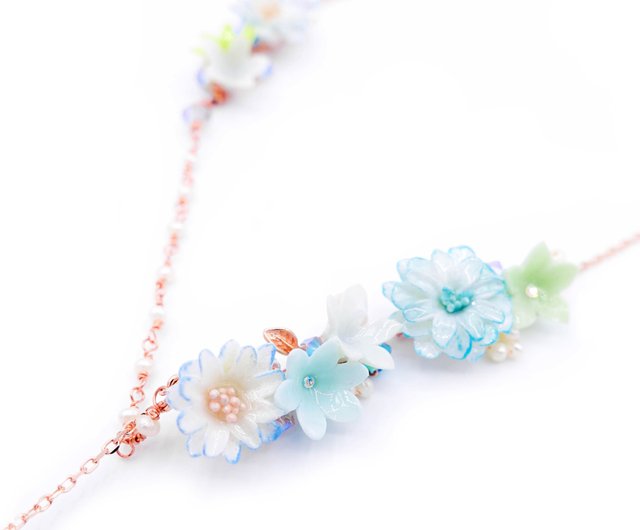 Pamycarie ZINNIA Aqua Rosegold-plated 925 Silver Floral Necklace