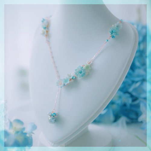 Pamycarie ZINNIA Aqua Rosegold-plated 925 Silver Floral Necklace